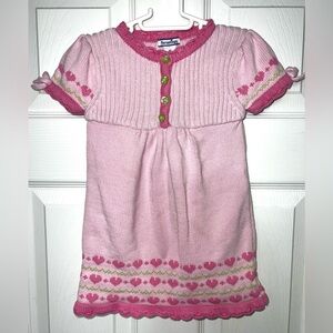 Hartstrings Toddler Sweater Dress Pink/Green Short Sleeve Holiday Dress Girls 2T